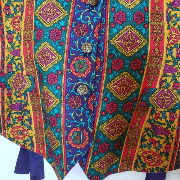 Vintage 80s Rayon Multicolored Vest Silky Back Large - Picture 4 of 8